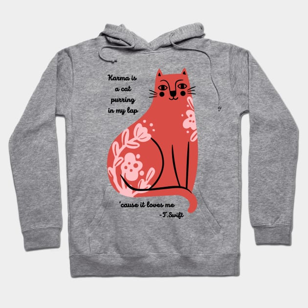 Karma is a Cat Red Folk Flower Design Hoodie by Morning Tide Coaching